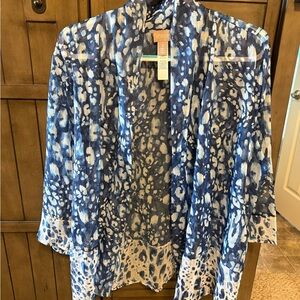 Chico's Navy and White Patterned Cardigan